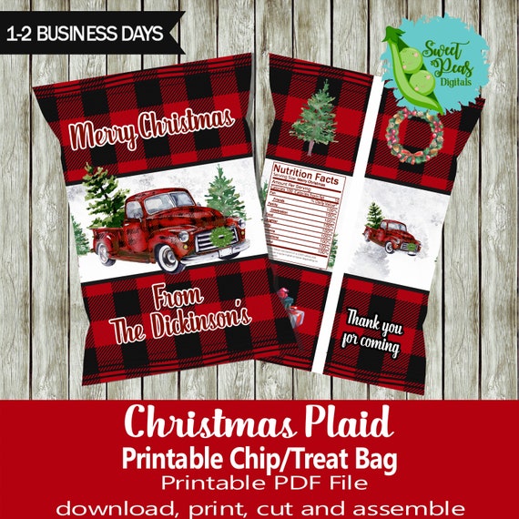 Christmas Plaid Printable Chip Bag Il_570xn