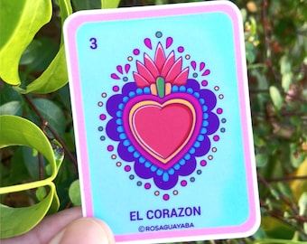 El Corazon Loteria Sticker: Waterproof Vinyl Heart Sticker