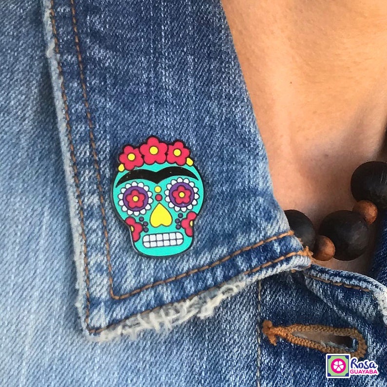 Frida Kahlo Sugar Skull Day of the Dead Hard Enamel Pin - Etsy