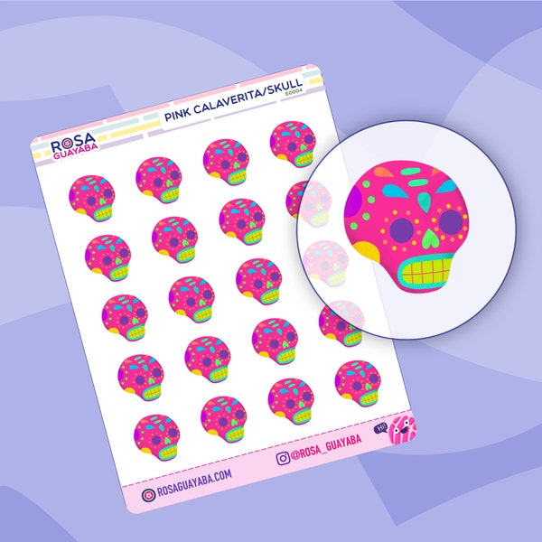 Pink Sugar Skull/Calaverita - Day of the Dead Stickers  -  Planner Stickers -sticker sheet - calendar stickers - journaling stickers