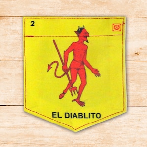 El Diablito-Loteria, The Devil Sticky Pocket Patches - Patch for Tshirts