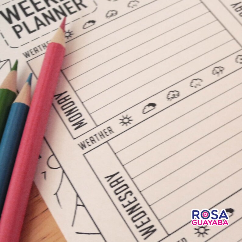 Coloring Weekly Planner Printable: Mood & Weather Tracker (digital ...