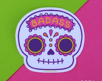 Badass Sugar Skull Sticker – Day of the Dead, Waterproof Vinyl