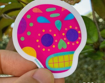 Pink Sugar Skull Sticker - Day of the Dead Vinyl Decal