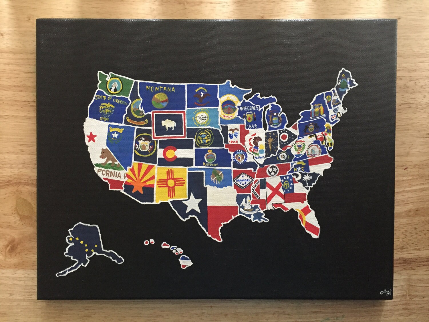 United States flags map painting state flags art usa map  Etsy