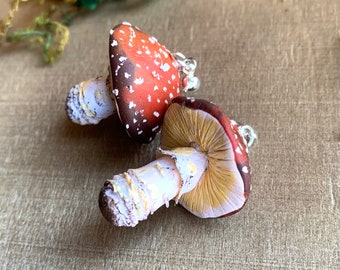 Realistic Mushroom Earrings Dangle, Amanita Mushroom Jewelry Cottagecore Jewelry, Boho Gifts for Mushroom Lovers, Hippie Gift for Daughter