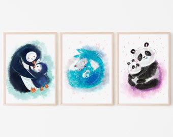 Penguin,fox, panda, artprint, wall decor, boy nursery, girl nursery, neutral wall hanging, instant download, digital artprint, A3, A4, print