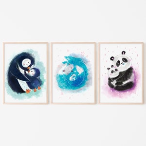 Penguin,fox, panda, artprint, wall decor, boy nursery, girl nursery, neutral wall hanging, instant download, digital artprint, A3, A4, print image 1
