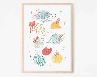 Hedgehog ArtPrint, Nursery art, kids art, kids wall art, nursery decor, scandi art, girlsroom art, kidsroom art, baby gift, handmade digital