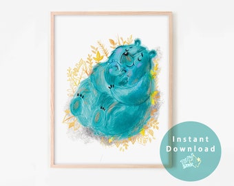 Blue bear Print, Mom Bear Print, Nursery Animal Decor, PNG, NO Background file, Digital File, Printable File, Baby Gift, Instant Download