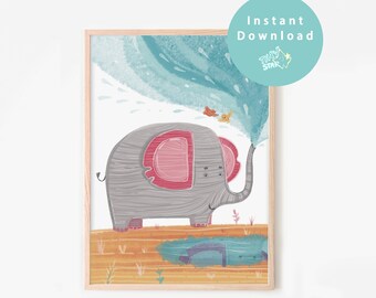 Elephant Printable,  Nursery Print, Baby, Animal Art, Jungle Artprint, Safari Wall Decor, Room Decor, Instant Download, Digital file, Gift