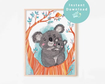 Koala Print, Nursery Print, Australian Animal Art, Kids room decor, Instant Download, Digital File, Baby Koala