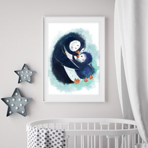 Penguin,fox, panda, artprint, wall decor, boy nursery, girl nursery, neutral wall hanging, instant download, digital artprint, A3, A4, print image 5