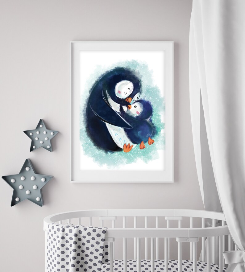 Penguin,fox, panda, artprint, wall decor, boy nursery, girl nursery, neutral wall hanging, instant download, digital artprint, A3, A4, print image 5