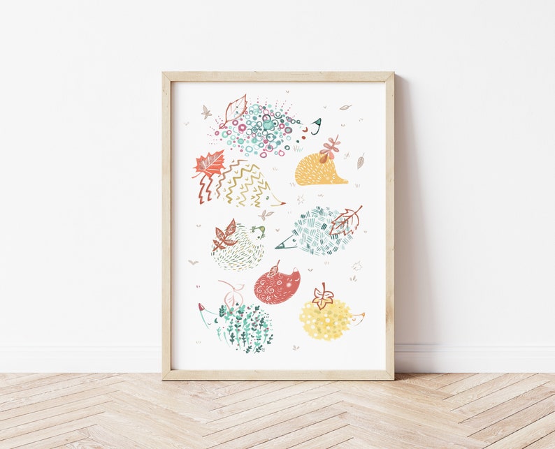 Hedgehog ArtPrint, Nursery art, kids art, kids wall art, nursery decor, scandi art, girlsroom art, kidsroom art, baby gift, handmade digital image 2