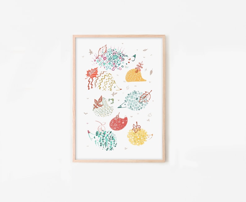 Hedgehog ArtPrint, Nursery art, kids art, kids wall art, nursery decor, scandi art, girlsroom art, kidsroom art, baby gift, handmade digital image 1