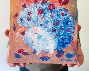 Hedgehog Painting, Oil Painting, Cute Hedgehog Art, Painting Gift, Colorful Artwork, Original Art, Gift for Kids, Hedgehog painted gift
