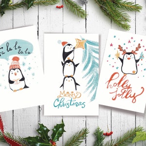 Tarjetas navideñas de pingüinos / Tarjeta Falala / Tarjetas imprimibles divertidas / Tarjetas navideñas divertidas /