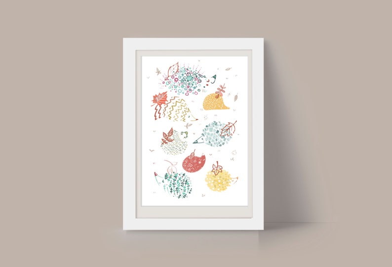 Hedgehog ArtPrint, Nursery art, kids art, kids wall art, nursery decor, scandi art, girlsroom art, kidsroom art, baby gift, handmade digital image 4