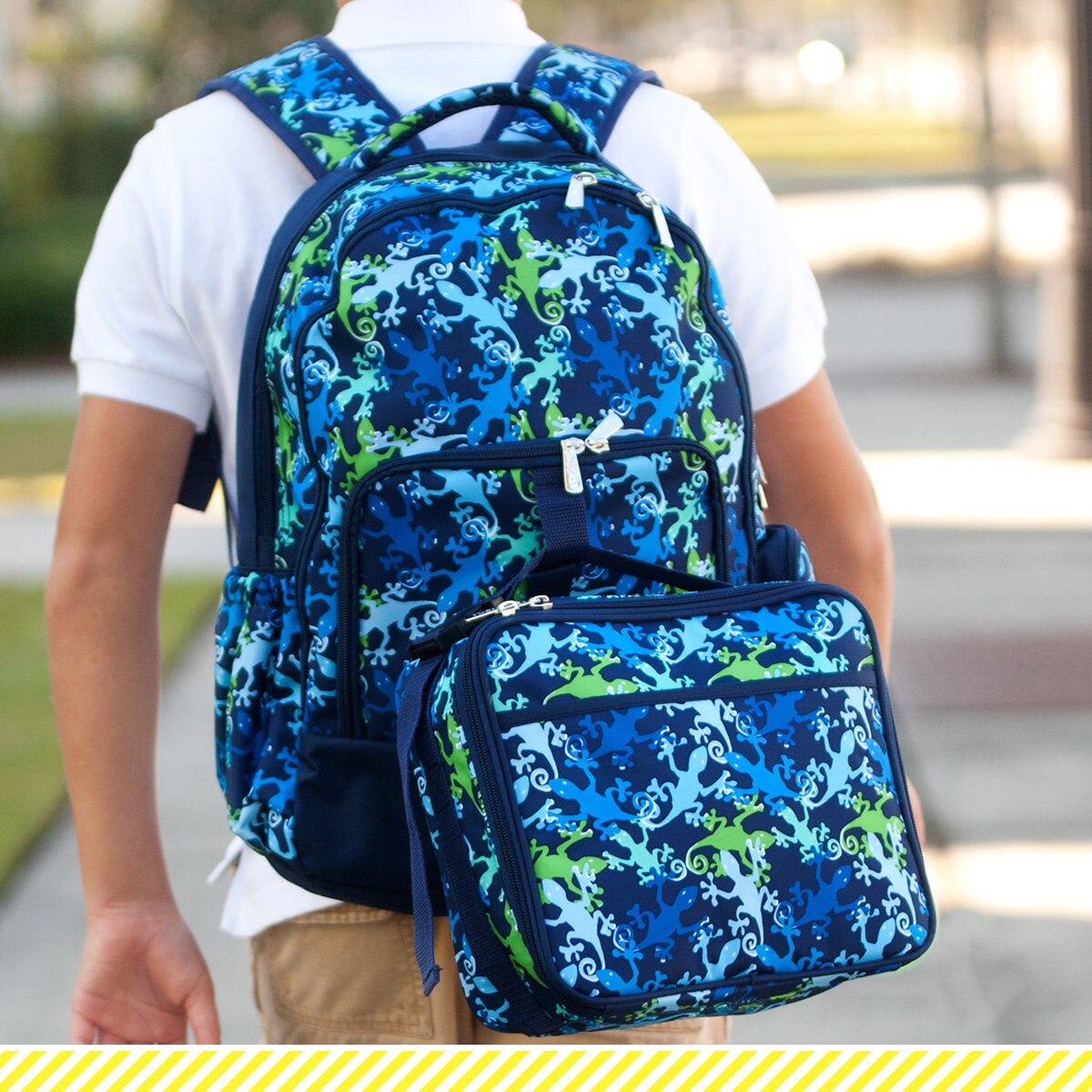 monogrammed backpack and lunchbox