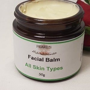 Organic Face Balm: Shea Butter, Kalahari Melon Seed Oil, Anti-Aging (50g Amber Glass Jar)