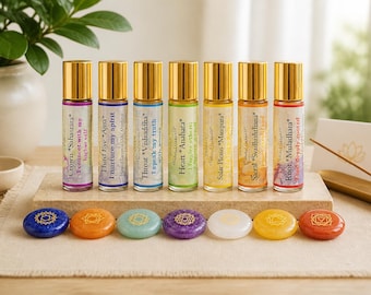 7 Chakra Essential Oil Roll-On Set: Crystal & Organic Blend (14g)