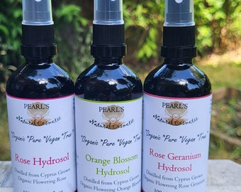 ORGANIC ROSE HYDROSOL, Organic Rose Geranium Hydrosol, Organic Orange Blossom Hydrosol, Floral Water, 100ml