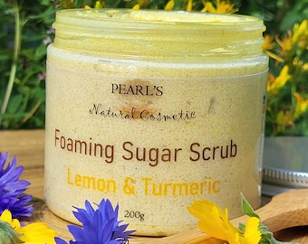 LEMON & TURMERIC FOAMING Body Sugar Scrub, Whipped Soap, Body Scrub, Whipped Sugar Scrub, Body Polish, 200g