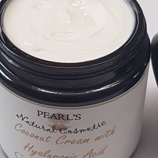 Coconut Cream With Hyaluronic Acid,  120g, Vegan, in Amber Glass Jar