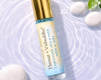 Throat Chakra Oil Blend: Organic Chamomile, Frankincense & Blue Lace Agate Crystals