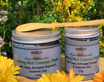 FOAMING MUD CLEANSER/pH Balanced Foaming Facial Wash/Mask, Scalp Detox 120g/220g Vegan