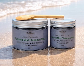 FOAMING MUD CLEANSER/pH Balanced Foaming Facial Wash/Mask, Scalp Detox 120g/220g Vegan