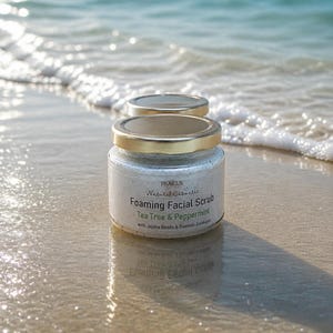 Foaming Facial Scrub: Vegan Exfoliating Face Wash with Hibiscus, Bergamot (120g)
