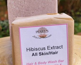 Barre de lavage pour les cheveux et le corps à l'extrait d'hibiscus, barre de lavage au pH équilibré, barre de lavage pour toutes les peaux et les cheveux, grande barre de lavage, barres de 140 à 150 g