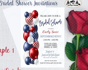 Afdrukbare patriottische ballonnen bruids douche uitnodigingen, bruids douche uitnodiging, afdrukbare sjabloon