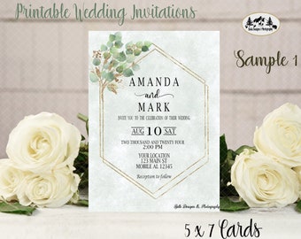 Printable Greenery Wedding Invitations, Printable Wedding Invitation, Wedding Invitation, Digital Download