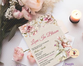 Love In Bloom Bridal Shower Invite, Spring Bridal Shower Invite, Floral Bridal Shower, Printable Invitation