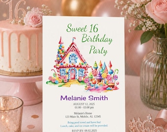 Sweet 16 Birthday Party Invite, Editable Sweet 16 Birthday Invite, Editable Invitation Template, 16th Birthday Party Invite, Printable