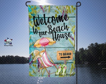 Welcome To Our Beach House Garden Flag, Garden Flag Sublimation Designs, PNG File, Digital Download