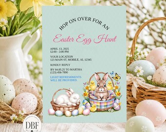 Easter Egg Hunt Invite, Hop On Over Invite, Easter Bunny Invite, Easter Egg Invite, Printable Egg Hunt
