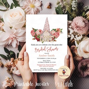 Gnome Bridal Shower, 5 x 7 Printable, Gnome Love, Bridal Shower Invitation, Printable Template