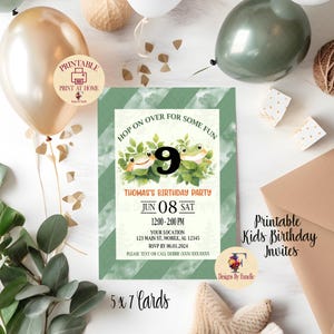 Printable Frogs 9th Birthday Party Invite, Printable Birthday Party Invitation, Kids Birthday Invite, Frog Party Invitation
