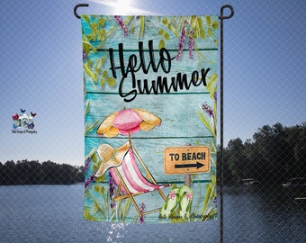 Hello Summer Garden Flag, Garden Flag Sublimation Designs, PNG File, Digital Download