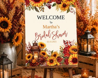 Sunflower Bridal Shower Welcome Sign, Fall Bridal Shower Welcome Sign, Editable Rustic Boho Wedding Shower Decor, Printable Template