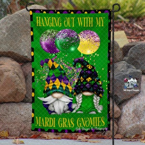 Hanging Out With My Mardi Gras Gnomies Garden Flag, Garden Flag Sublimation Designs, PNG File, Digital Download