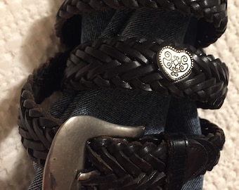 Schwarzer Ledergürtel, Größe Medium, geflochtener Gürtel, Schwarzer Gürtel, Western Style Gürtel