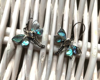YFN Orecchini a libellula da donna, in argento Sterling con madre-figlia, con conchiglia, orecchini a libellula, regalo di compleanno, Argento sterling, Zirconia cubica