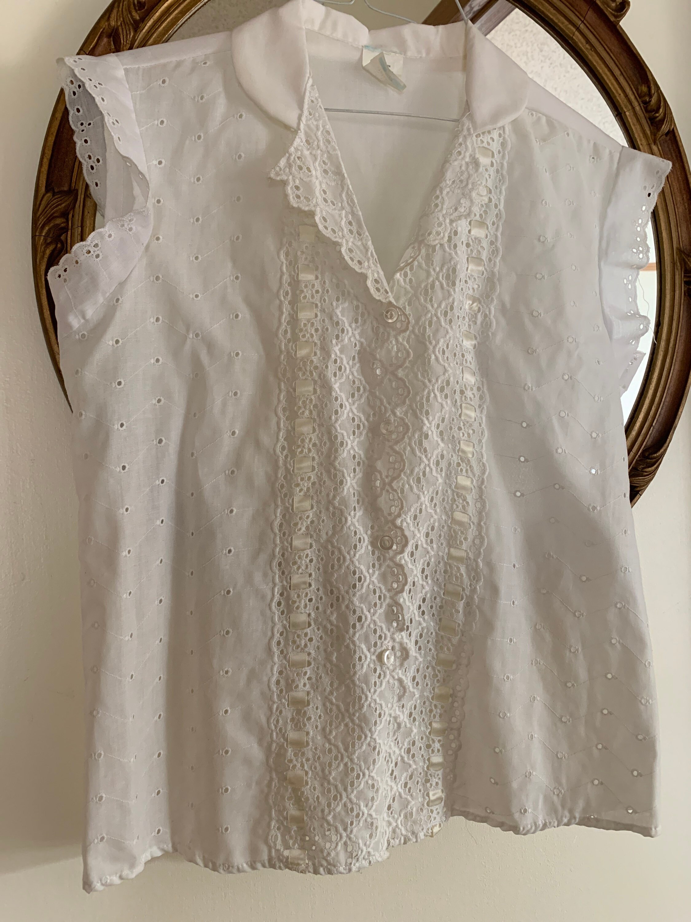 Vintage Blouse White Button Down Blouse Lace Easter - Etsy