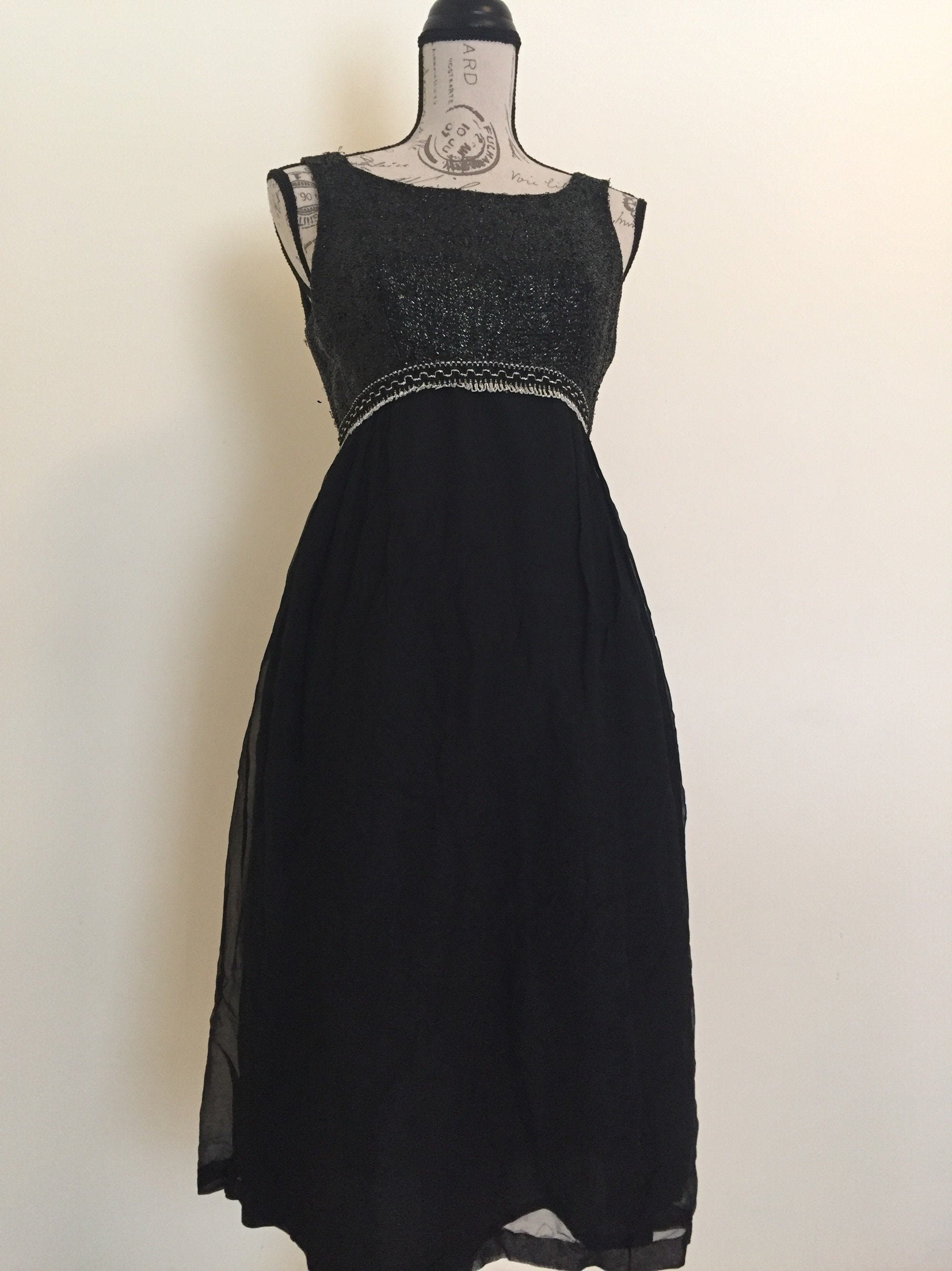 Black Dress Vintage Sparkles Sheer Womens Clothing Etsy