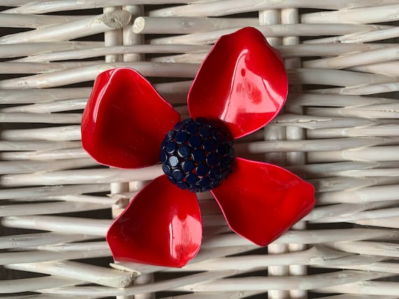 Enamel Brooch, Flower Pin, Poppy Flower, Enamel Flower Brooch, Vintage jewelry